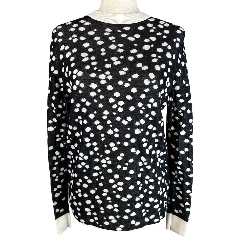 & Other Stories Crew Neck Black Cream Polka Dot Sweater Size S Cotton Modal Silk